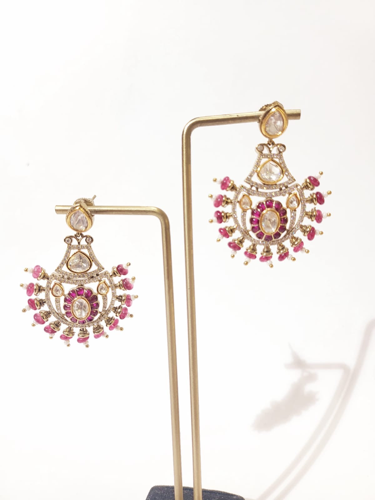 Majestic Ruby & Polki Floral Chandelier Earrings
