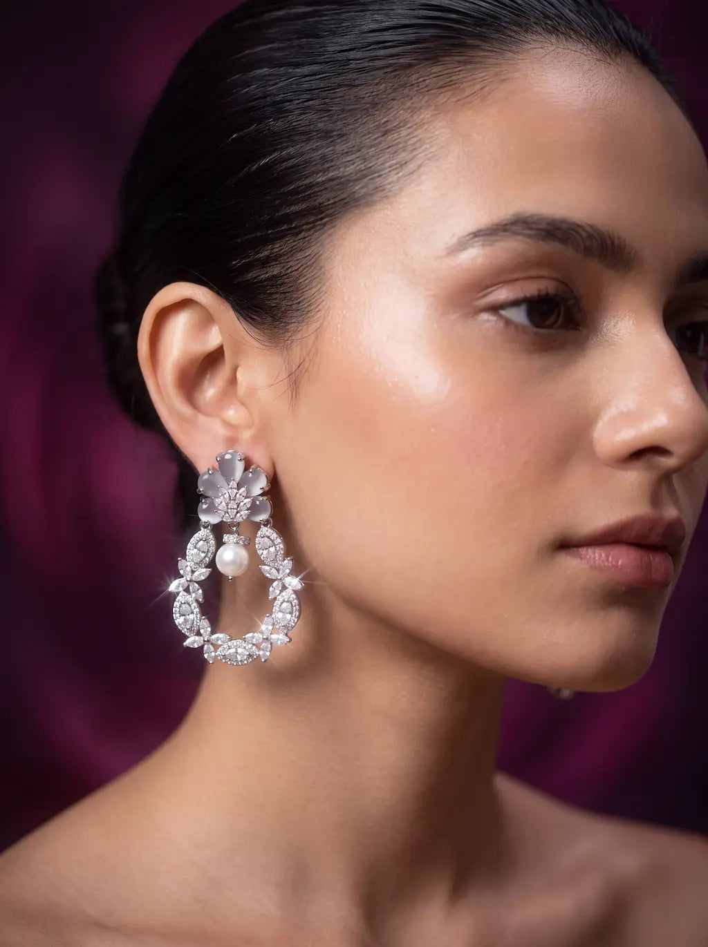 Crystal Marquise Chandelier Earrings with Pearl Drop