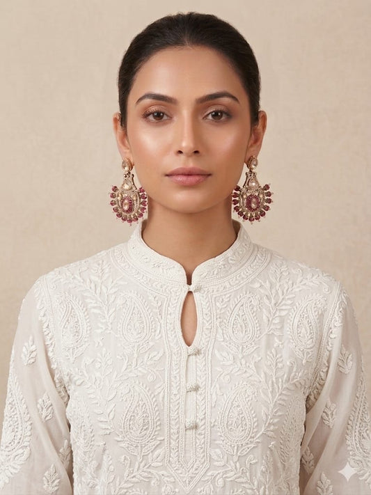 Majestic Ruby & Polki Floral Chandelier Earrings