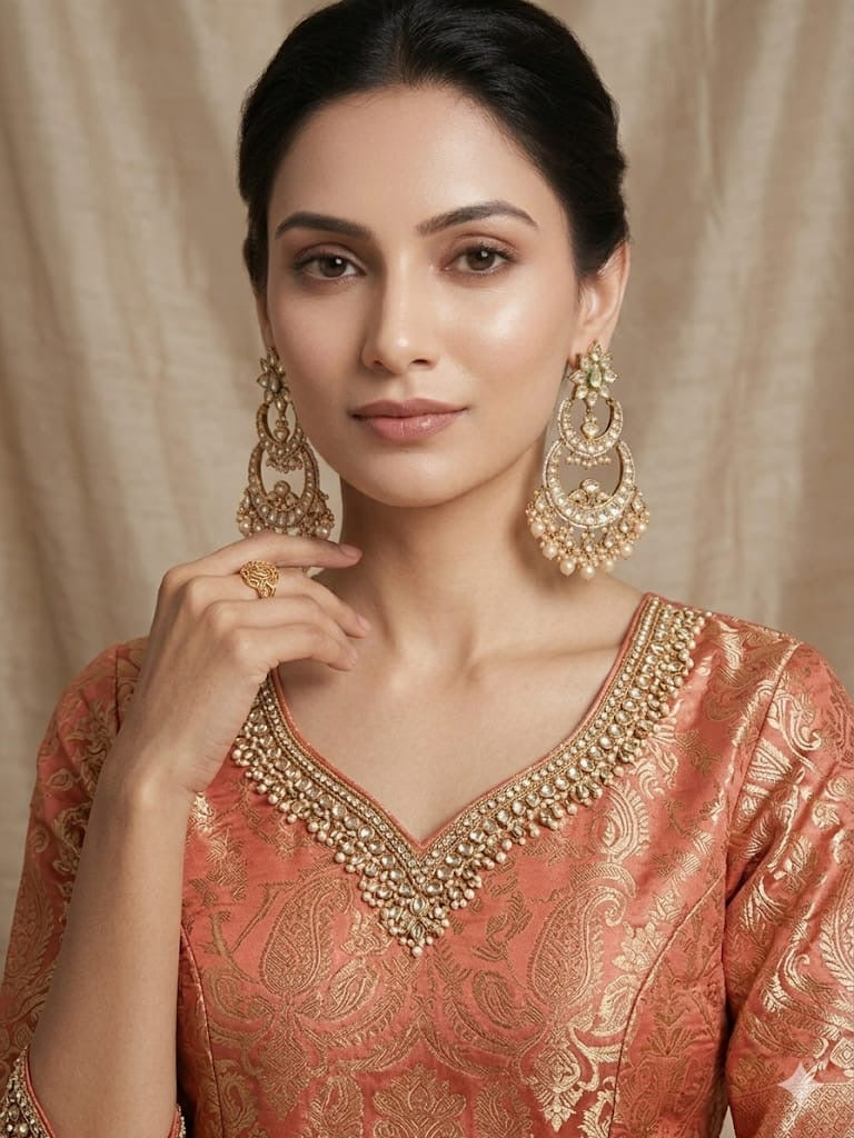 Zariya Emerald Kundan Chandbali Earrings