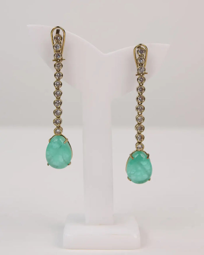 Emerald Green Teardrop Crystal Drop Earrings | Gold-Tone Statement Danglers
