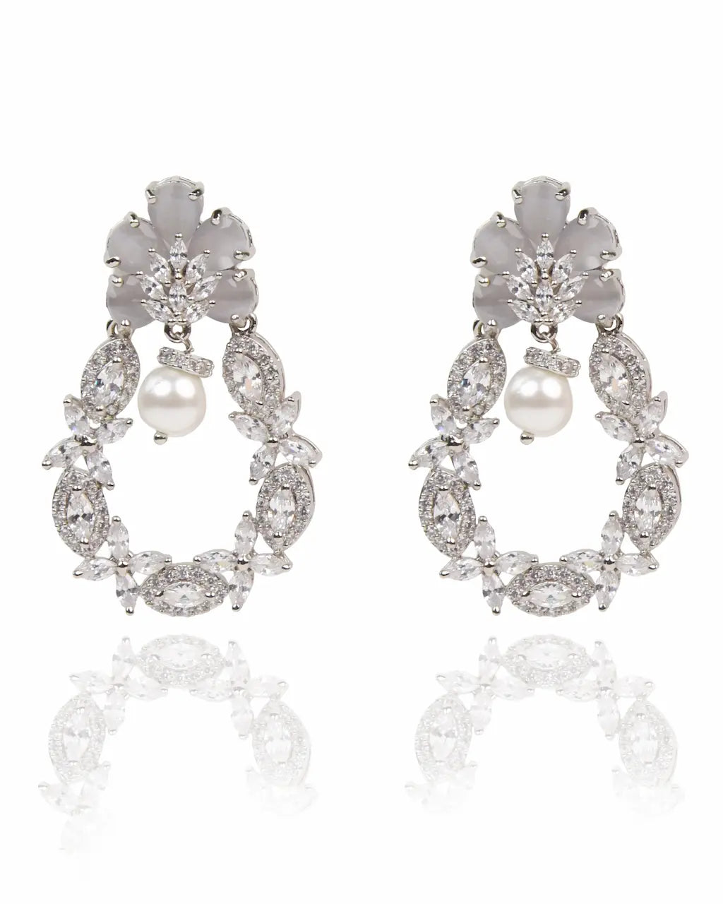 Crystal Marquise Chandelier Earrings with Pearl Drop