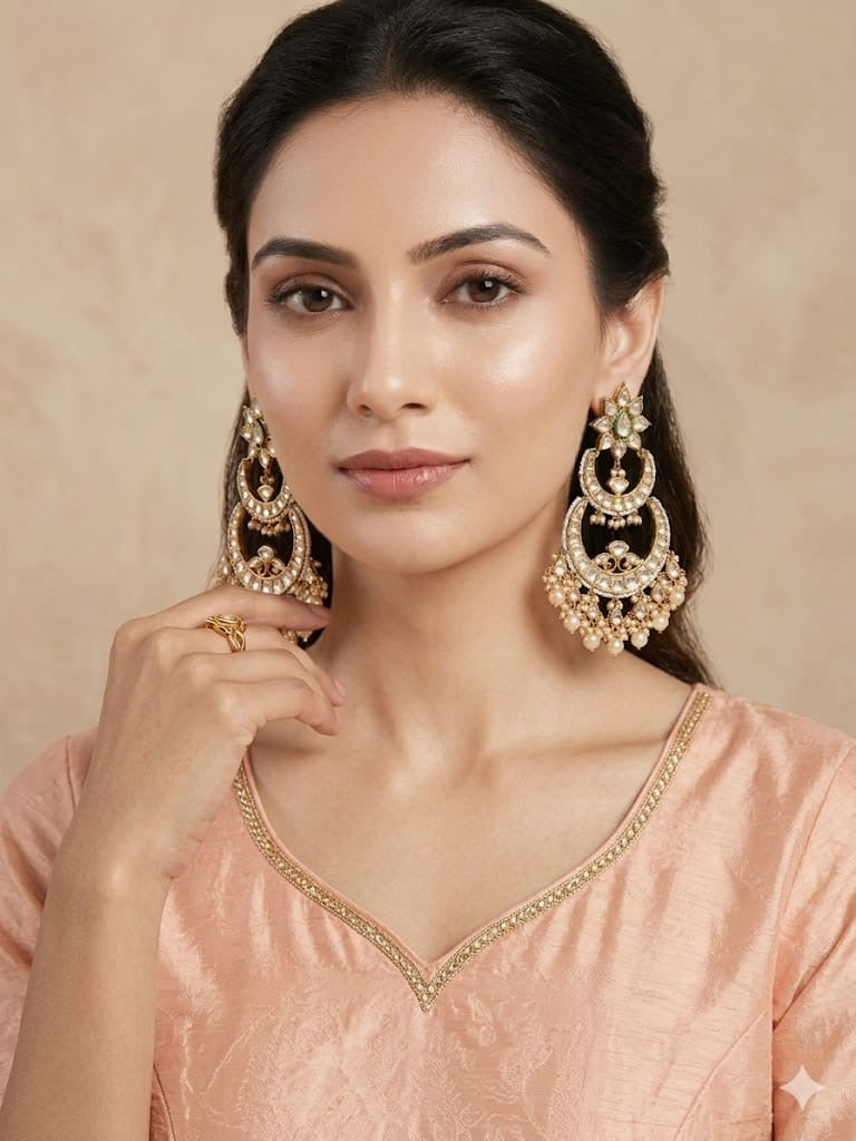 Zariya Emerald Kundan Chandbali Earrings