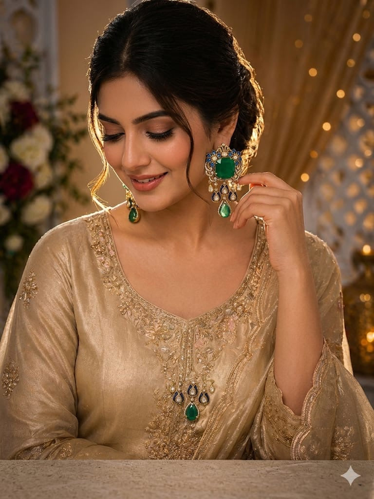 The Imperial Emerald & Royal Blue Meenakari Chand Drops