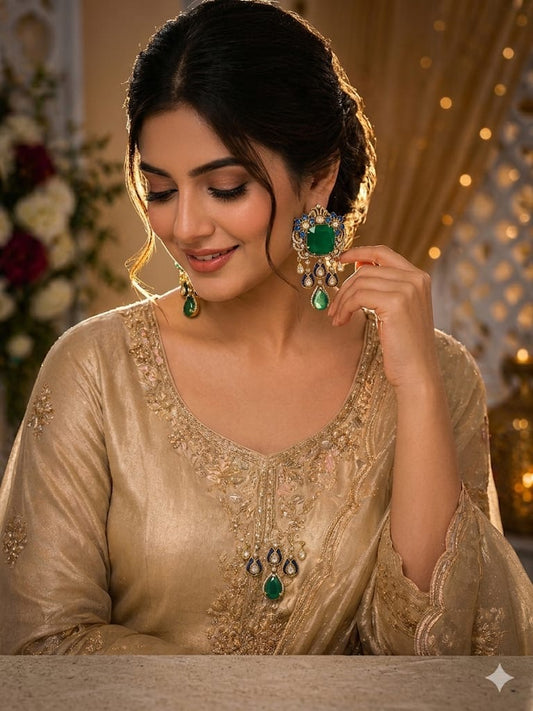 The Imperial Emerald & Royal Blue Meenakari Chand Drops
