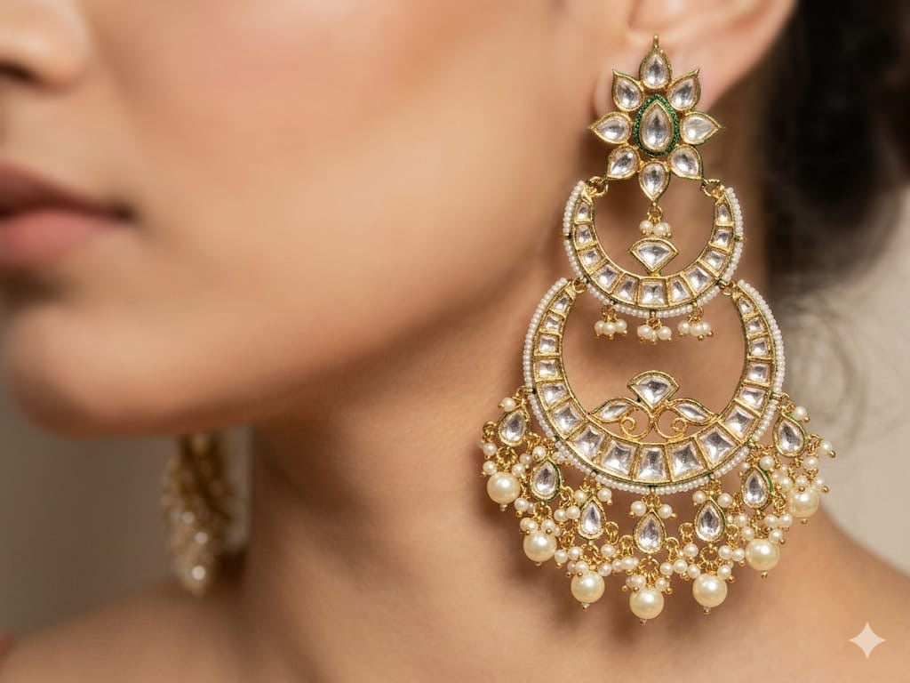 Zariya Emerald Kundan Chandbali Earrings