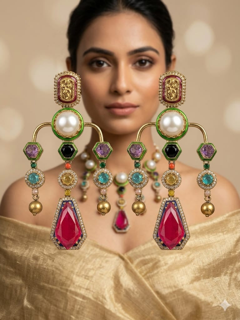 The Sovereign Navratna Chandelier Earrings