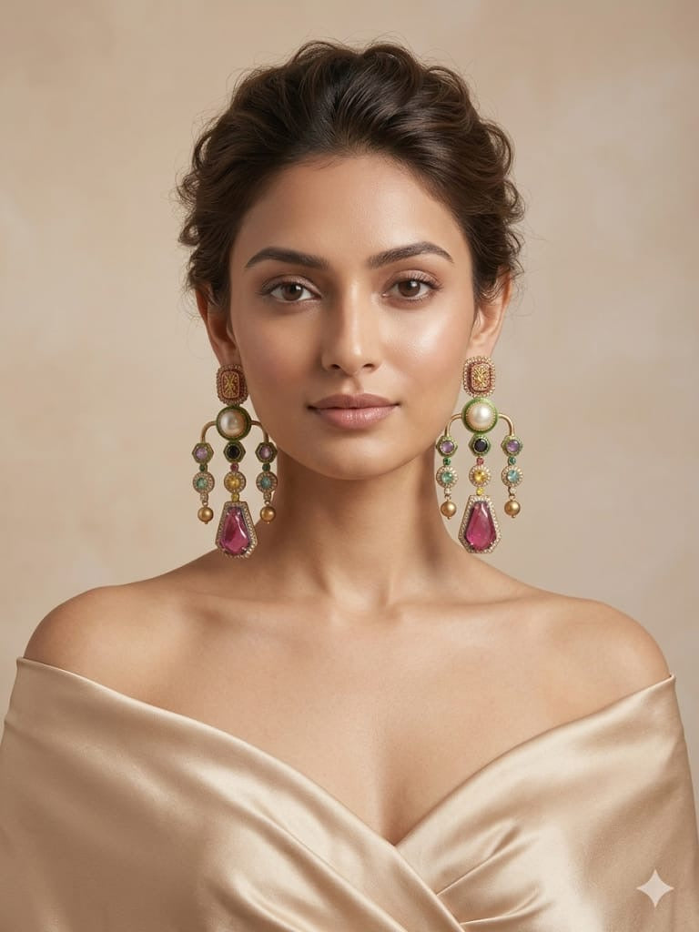 The Sovereign Navratna Chandelier Earrings