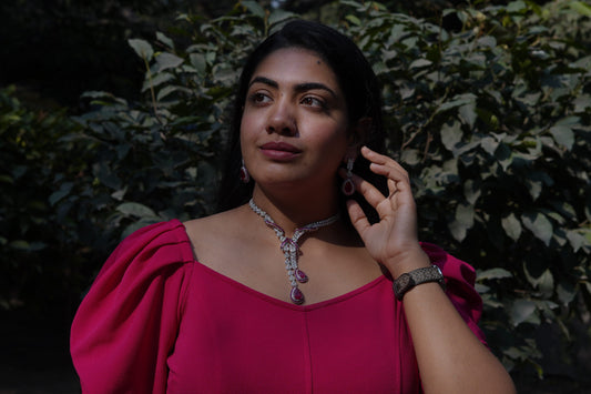 Silver & Pink stone western necklace