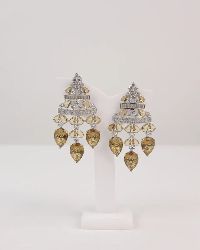 Golden Crystal Chandelier Earrings – Luxury Yellow Stone Drop Earrings