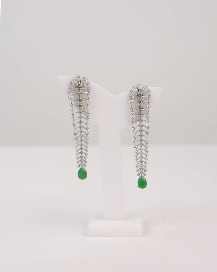 Emerald Green Crystal Leaf Drop Earrings – Elegant Statement Dangle Earrings