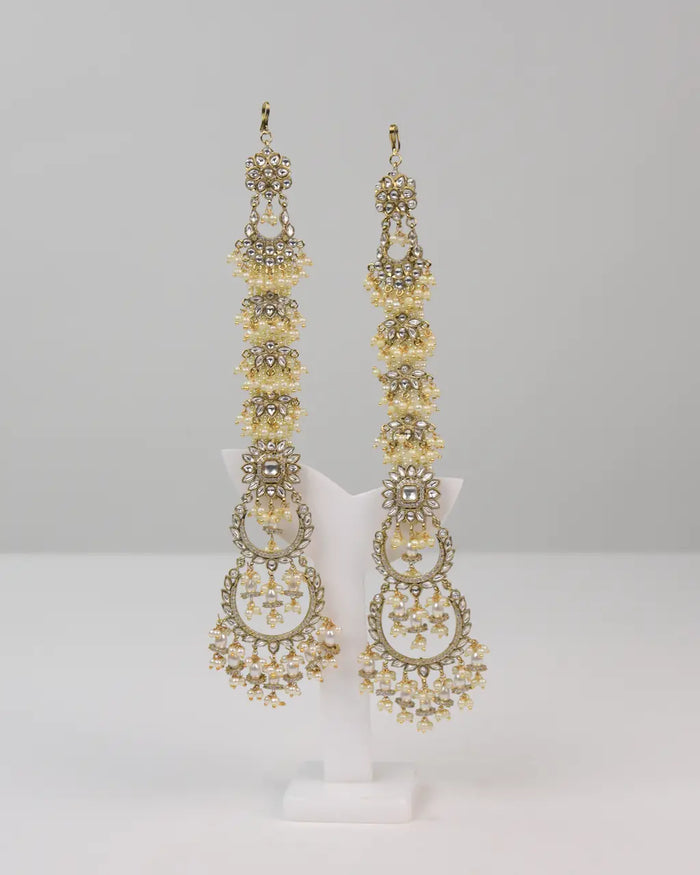 Elegant Gold-Plated Pearl Long Drop Earrings | Statement Bridal Jhumka Earrings