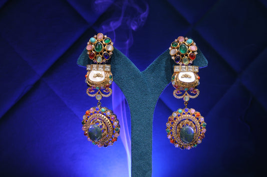 Green & White drop earrings