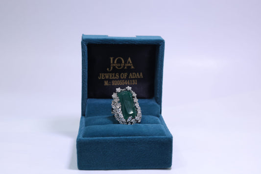 Green stone studded silver ring