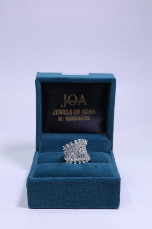Silver stone studded ring