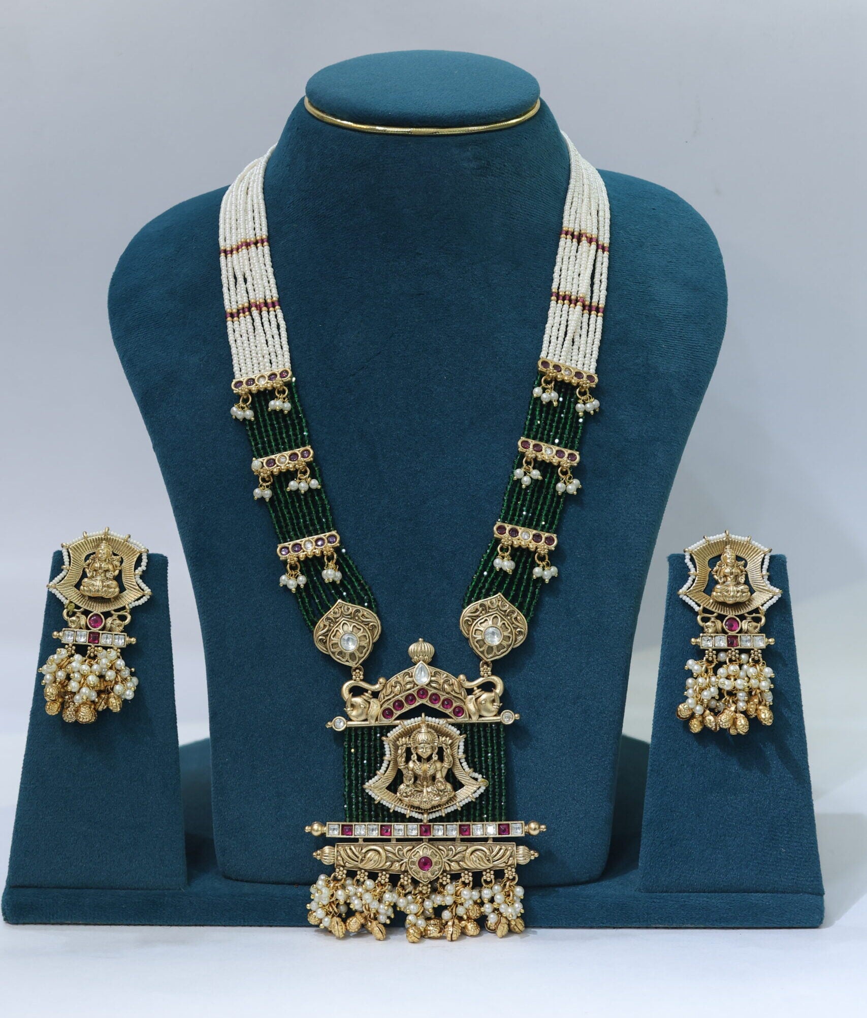 Long Necklace beaded jewellery set with Earrings