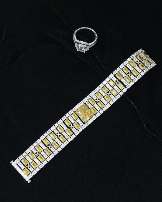 Yellow stone studded ring with Bracelet