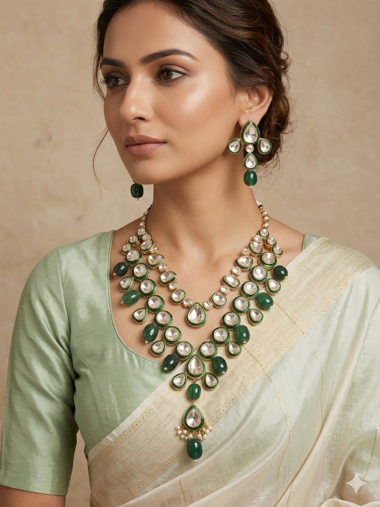 Royal Emerald Kundan Statement Necklace Set