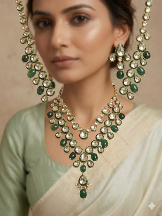 Royal Emerald Kundan Statement Necklace Set