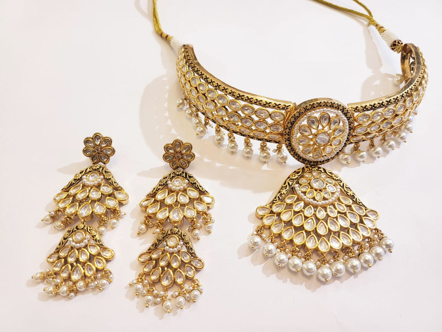 Rajwada Kundan Pearl Choker Set with Statement Jhumkas