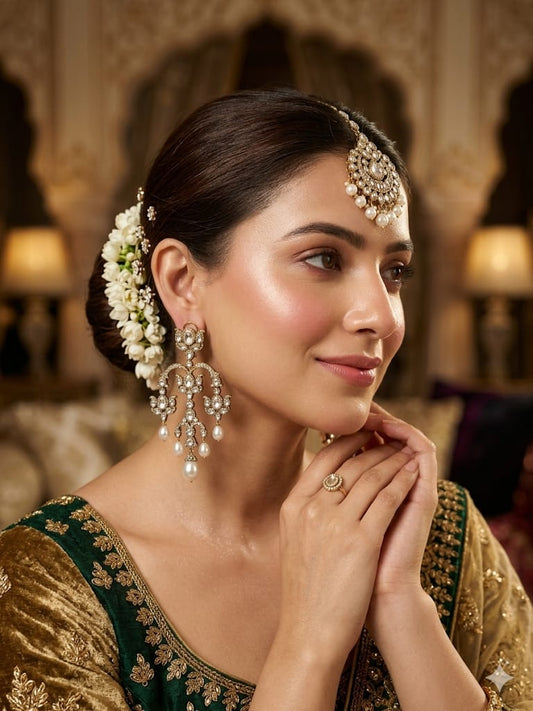 Royal Kundan Pearl Chandelier Earrings with Vintage Diamond Finish