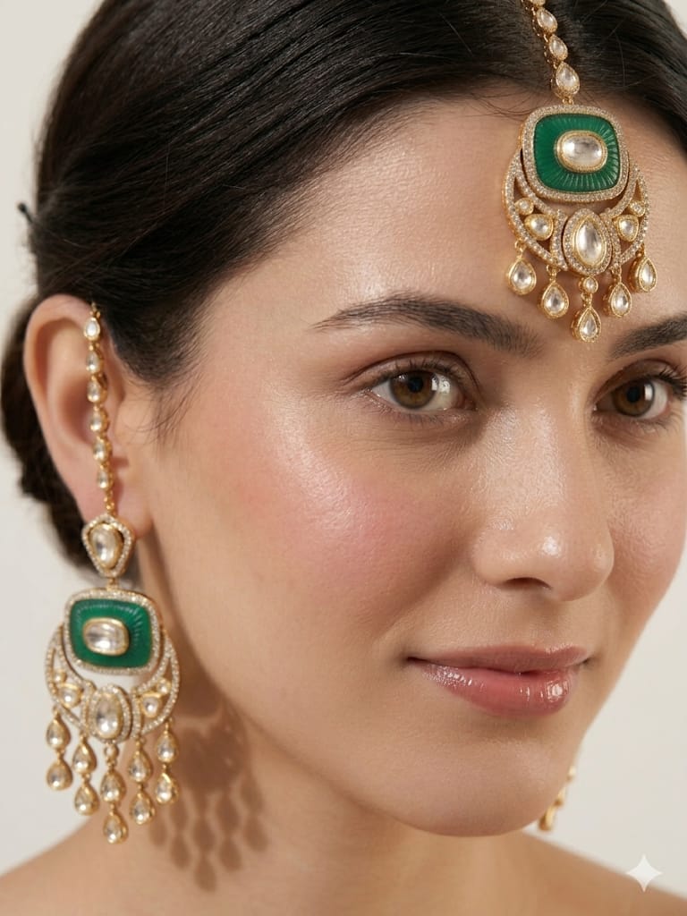 Classic Kundan Teardrop Earrings with Ruby Enamel Detailing Mangtika