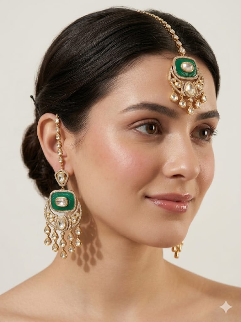 Classic Kundan Teardrop Earrings with Ruby Enamel Detailing Mangtika