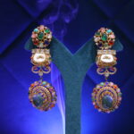 Green & White drop earrings