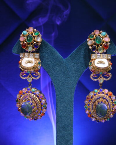 Green & White drop earrings