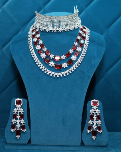 Red embellished jewellery set